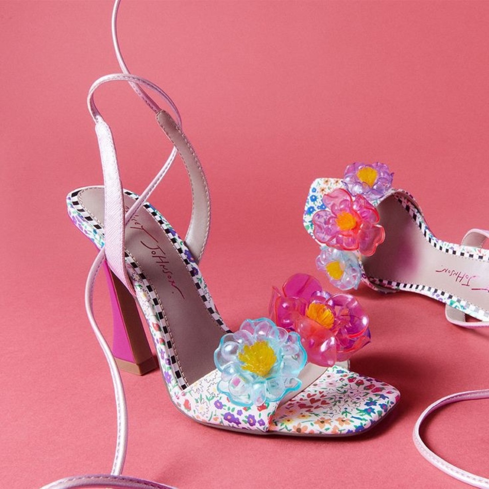 Betsey Johnson Pink Floral Delaney Heels | Lace Up | Size 9